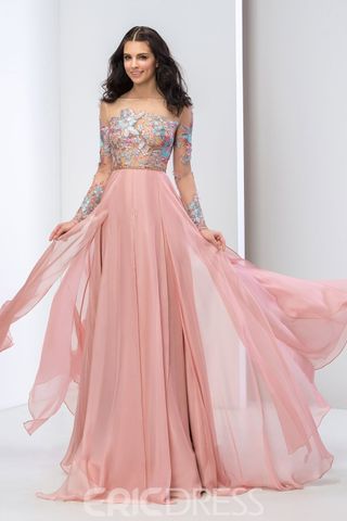 Sleeve Appliques Prom Dress