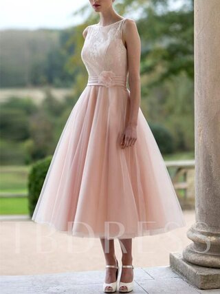 tea length pink prom dress